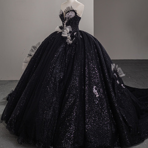 Robes de mariée de luxe, robes de bal, sans manches, col en V, paillettes, volants, dentelle 3D, perles, diamants, robes de mariée Sfy49 - Product Image 3