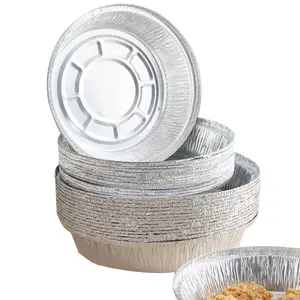 Récipient rond en aluminium argenté avec couvercle pour plat à emporter jetable pour aliments chauds