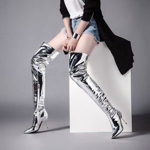 Shiny Silver Super High Thin Heel Thigh High Women <b>Boots</b> Over the Knee High Winter Women Stiletto Shoes Super Long <b>Boots</b> - Product Image 6