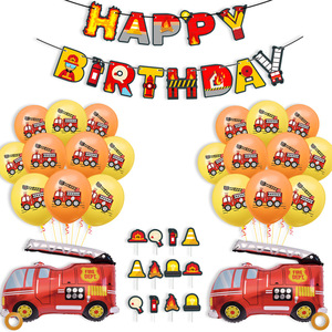 <span class=keywords><strong>Ensemble</strong></span> de décoration sur le thème de la construction et de l'ingénierie pour fête de camion de pompiers, comprenant une bannière et des décorations pour cupcakes, pour les fournitures d'anniversaire des garçons - Product Image 1