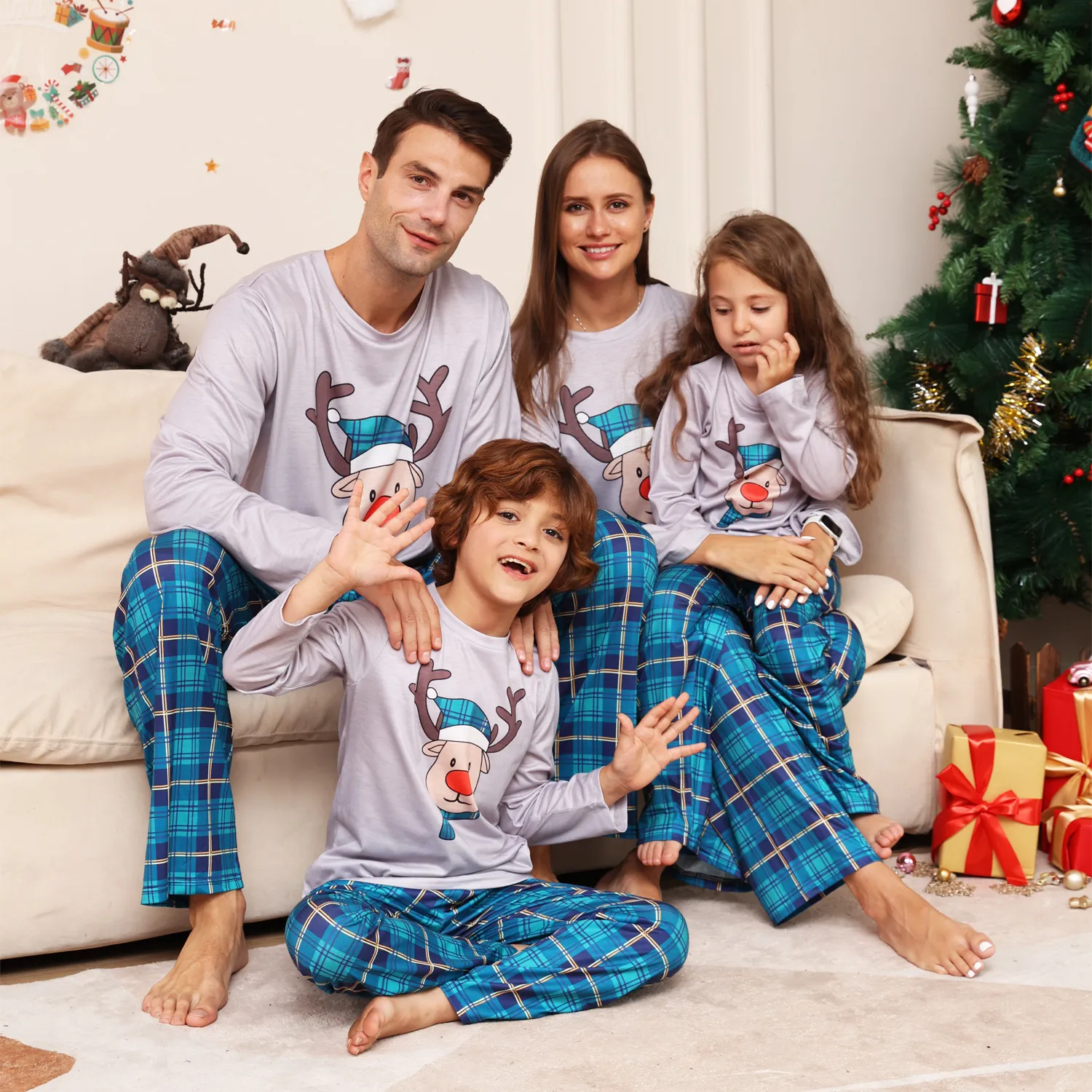 Conjunto de pijamas de Navidad familiar Estampado de moda Padre Madre Niños Ropa a juego familiar Trajes Ropa de dormir familiar