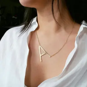 Customized letter necklace for women sterling silver 26 initials gold plated pendant big letter necklace