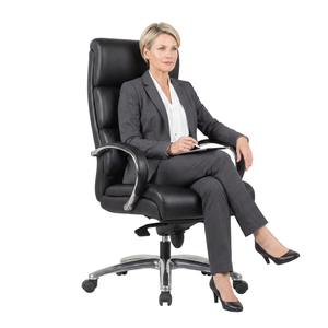 Chaise de bureau ergonomique de haute qualité en cuir, pivotante, réglable en hauteur, à dossier haut, de style moderne, de la marque Luxon, fabriquée en Malaisie - Product Image 1