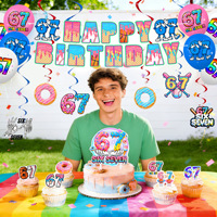 Donut 67 Themenparty-Dekorationen Nummer Sechs Sieben Banner Tortendekoration Hintergrund Ballon Kleinkind 1. Geburtstag Feier-Zubehör
