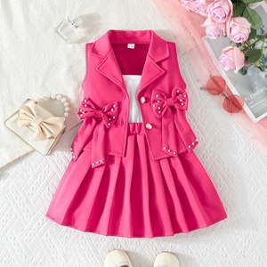 Nouvelle Collection 2026 : Ensemble Trois Pièces Fille – Blazer, Gilet Sans Manches et Jupe Plissée avec Nœud Élégant - Product Image 1