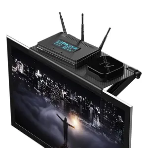 平板黑色电视架，用于电缆盒、条形音箱、流媒体设备、遥控器、无线路由器、网络摄像头