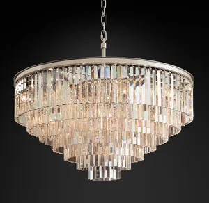 Custom Made Indoor Led K9 Crystal Pendant Light Fixture Hotel Modern1920S Odeon Rectangular Chandelier