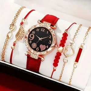 Luxuriöses Leder-Analog-Armbanduhr-Set für Damen Quarzwerk Zifferblatt-Zeiger-Anzeige Gehäuse aus Legierung 10mm Band Glas - Product Image 1