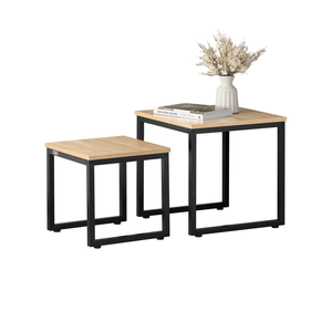 Combohome Industrial Rustic Wooden Top Stacking Nesting Coffee Table Set of 2 End Side Tables Set Living Room Wood Sofa Table