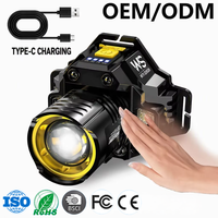 Lampu Kepala LED Sensor Gerak Dapat Diperbesar Dengan Indikator Daya Lampu Samping Peringatan Merah Biru Untuk Memancing Berkemah Aktivitas Luar Ruangan, OEM