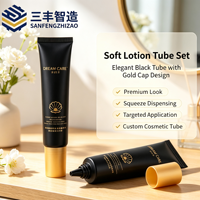 Tubo exprimible de PE negro mate con tapa de rosca plana en oro claro mate para crema facial de lujo de ginseng rojo y perla negra
