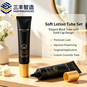 Tube souple noir mat en PE avec capuchon à vis plat or clair mat pour crème visage de luxe au ginseng rouge et perle noire - Product Image 6