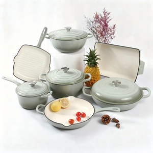 <span class=keywords><strong>Ensemble</strong></span> de casseroles et poêles en fonte émaillée antiadhésive, 11 pièces, avec couvercles, pour tous types de cuisinières, idéal pour la cuisson du pain au levain - Product Image 2