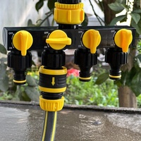 Vanne de dérivation d'eau à 4 voies facile à installer avec commandes séparées, adaptateurs filetés de 1/2, 3/4 et 1 pouce pour l'irrigation de jardin
