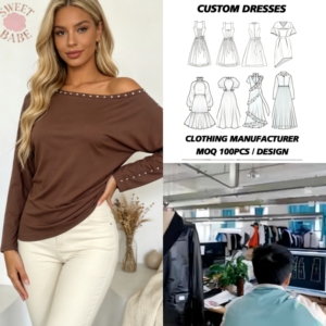 Haut élégant et stylé pour femme, personnalisable, à épaules dénudées, orné de clous, à manches longues, coupe ample, polyvalent, pour le quotidien - Product Image 1