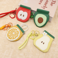 Schattig fruitpatroon PU lederen opvouwbare sieradendoosje met elastische sluiting, muntportemonnee, oorbellen- en ringen opbergzakje met sleutelhanger voor cadeau