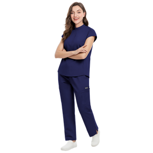 Conjuntos de Uniformes Médicos Personalizados 42393, Azul Marino, Estilo Jogger, Blusas de Satén para Mujer, Manga Corta, Traje Médico de Verano - Product Image 1