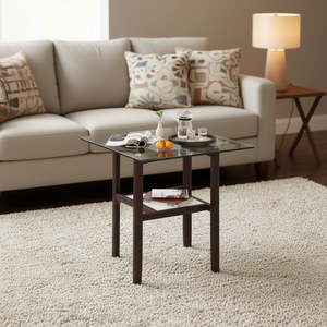 Tavolino da Caffè Quadrato in Vetro Marrone da 24 Pollici con Ripiano Portaoggetti, Arredamento Moderno per Soggiorno - Product Image 2