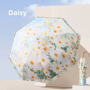 Sombrilla Clásica de Encaje para Mujer, con Gancho Dorado, Protección UPF 50+, 190T, Plegable en Tres Secciones, Portátil, para Protección Solar y contra la Lluvia - Product Image 2