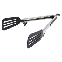 Pinces de cuisine de 12 pouces, lames en silicone noires à fentes avec support pour des comptoirs propres