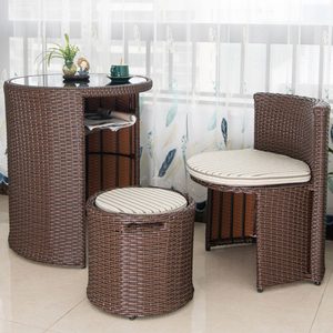 Conjunto de Muebles de Ratán para Balcón, Mesa de Centro Redonda de 3 Piezas con Reposapiés, Ratán / Conjuntos de Muebles - Product Image 1