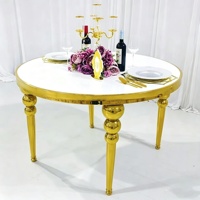 Table de réception ronde en acier inoxydable doré avec plateau en verre, moderne et luxueuse, pour mariages, événements, hôtels et fêtes en extérieur