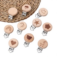 Attache-tétine en bois de hêtre naturel lisse pour bébé, motif animal de dessin animé, pour les dents et les gencives, chaîne anti-chute confortable, accessoires de bijoux DIY