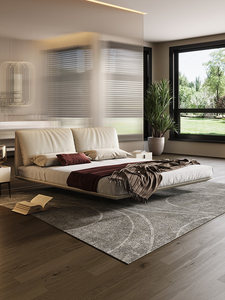 <span class=keywords><strong>Lit</strong></span> double en pin massif et cuir, design <span class=keywords><strong>suspendu</strong></span> minimaliste <span class=keywords><strong>de</strong></span> style italien moderne, style Wabi-Sabi, sommier <span class=keywords><strong>de</strong></span> luxe fabriqué - Product Image 1
