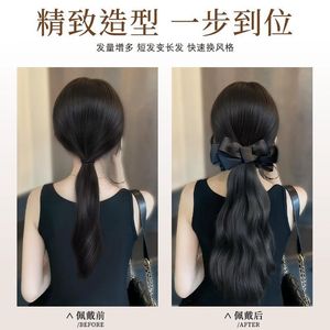 Queue de cheval bouclée réaliste pour femme avec pince à cheveux en forme de nœud, style coréen, tresse volumineuse naturelle - Product Image 4