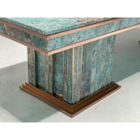 Table à manger rectangulaire en marbre vert de luxe pour hôtels et villas