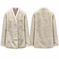 Manteau en fourrure beige OEM à revers crantés, devant ouvert, poches plaquées, coupe ample et manches larges, idéal pour l'automne-hiver et le style urbain