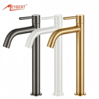 Robinet de lavabo haut moderne en acier inoxydable à poignée unique, à capteur sans contact, pour eau froide, à monter sur le plan, en céramique