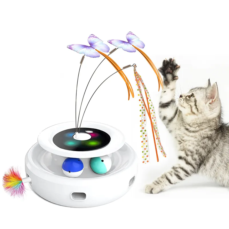 Wholesale 2022 360 Rotating Smart Ball Pet Teaser With Feather Multi-color Butterfly Interactive Cat Toys