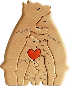 Ensemble d'ours étreignants en bois massif décoration de la maison mère et enfant ours confortable famille Puzzle en bois artisanat