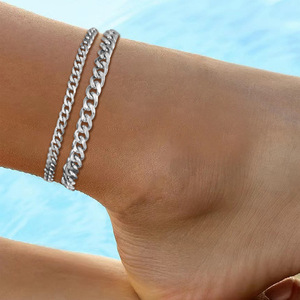 Chaînes de <span class=keywords><strong>cheville</strong></span> JOYFFO pour femmes, en acier inoxydable, plaqué or 18 carats, style superposé, chaîne cubaine - Product Image 2