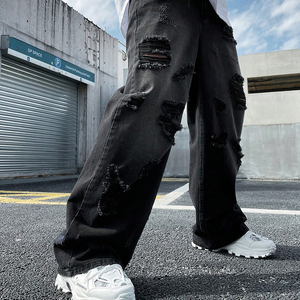 Jean décontracté <span class=keywords><strong>Qiyi</strong></span> pour homme, respirant, brodé, en denim noir, avec poche avant, coupe droite, fermeture éclair, délavé foncé, idéal pour l'hiver - Product Image 4
