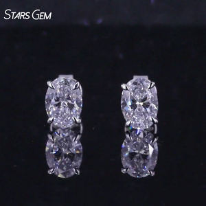 Pendientes de Diamantes Cultivados en Laboratorio StarsGem, Oro Sólido de 9K, 0.7ct*2, DEF VS, Corte Ovalado, 4 Puntas, Solitario Clásico, Unisex - Product Image 1
