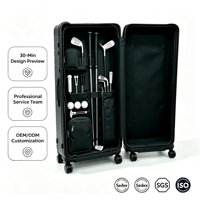 Sac de golf unisexe BSCI en gros, coque rigide, bagage cabine, grande capacité, bagage à roulettes, fermeture éclair, intérieur antivol en PC