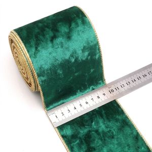 Pita Beludru Berpinggir Emas Satu Sisi 10cm, Dekorasi Latar Belakang Pohon Natal Buatan Tangan, Pita <span class=keywords><strong>10</strong></span> Yard/<span class=keywords><strong>Roll</strong></span> Ramah Lingkungan - Product Image 1