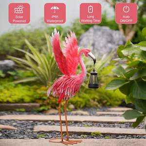 BSCI Factory Metal Flamingo Estatua Decoración de jardín Pink Flamingo Estatua con linterna solar - Product Image 4