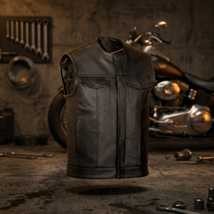 Chaleco de cuero con cremallera y decoración de botones Chaleco de motorista de talla grande a la moda Chaleco de moto de verano - Product Image 2