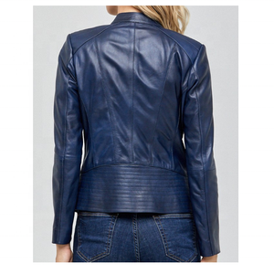Chaqueta de Piel de Oveja para Mujer con Cremallera Corta, Chaqueta de Motocicleta DE LA Mejor Calidad, Procesamiento de Punto, Novedad - Product Image 5