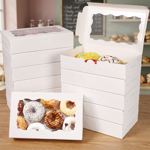 Boîte à pâtisserie en papier kraft de qualité alimentaire, colorée, en matériaux recyclés, 18x11x4cm, avec fenêtre transparente et poignée, style dossier, pour cupcakes - Product Image 1