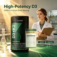 Gélules végétaliennes de Vitamine D3 K2 à base de Lichen, D3 d'origine végétale, K2 fermenté au Natto, absorption du calcium, densité osseuse, santé artérielle