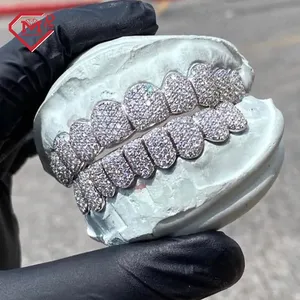 Echte S925 Volledig Iced Rapper Moissanite Tanden Grillz Buste Naar Beneden Diep Gesneden Custom D Color Moissanite Grillz