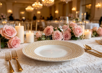 Assiette de présentation en verre blanc doré, élégante assiette de service en verre pour la location de mariage et la mise en table à domicile