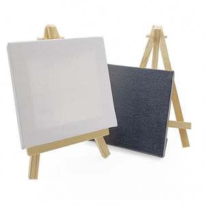 Wholesale Cheap Price High Quality White&Black Surface Blank Mini Size Small Stretched Canvas With <b>Easels</b> Painting Set - Product Image 1