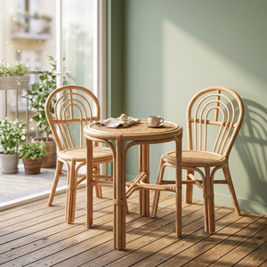 Rattan Children's <b>Table</b> Chair Set Round Spindle Back Rustic Eco-Friendly Indoor Dining Furniture - Product Image 3
