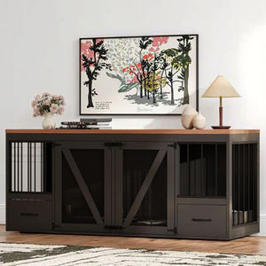 Besleyici çanaklar ile Modern oturma odası ahşap köpek sandık çıkarılabilir bölücü ile 2 köpekler için kapalı köpek kulübesi mobilya - Product Image 4