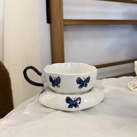 Tasse à café en céramique florale vintage avec soucoupe, ensemble créatif et exquis, design moderne, tasse à thé en porcelaine l'après-midi, verres à boire